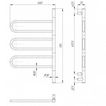 Полотенцесушитель электрический, Weathervane-3, 755 × 460 × 75 mm, нержавеющая сталь, хром, ELNA