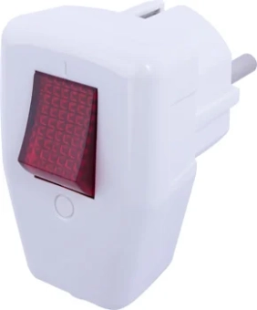 Вилка бытовая с заземлением, 16А угловая белая, с выключателем E.NEXT