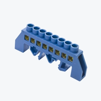 Шина N нулевая 6х9мм c изолятором на DIN рейку на 8 отверстий синяя MegaWatt