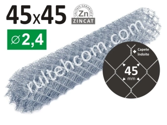 Сетка заборная, рулонная, (рабица 45*45мм), Ø2,40мм, h=1,50м L=10м, сталь оцинкованная