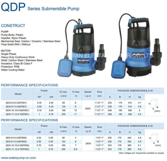 Погружной насос серии QDP-6-5-0,25 0,33HP 0,25kW, ELESTAR