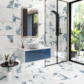 Плитка керамогранит Alaska Blue 61x61 см, глянцевая, белый, мрамор