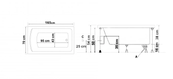 Прямоугольная ванна Milas 70x165cm SG Stelle Banyo Турция