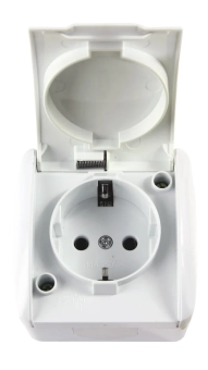Розетка одинарная e.aqua.1231.gr с з/к, для внешнего монтажа, IP54, крышка белая
