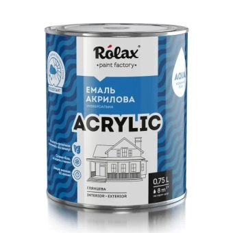 Эмаль акриловая универсальная водно-дисперсионная "ACRYLIC" Белая, глянцевая, Rolax