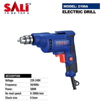 Дрель электрическая 380 Вт, 0-3000об/мин, патрон 6,5мм под ключ, Sali 2106А