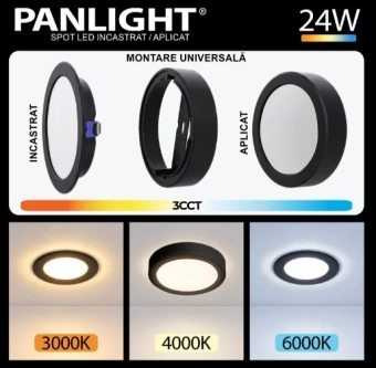 Спот LED накладной/встраиваемый 24W 3CCT круглый черный IP20 190*230*26.5 PANLIGHT PL-UL24UPB3CCT