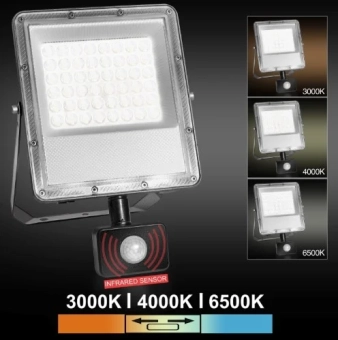 Прожектор LED с датчиком движения PL-FLS50W-3CCT 50W 3000K/4000K/6500K
