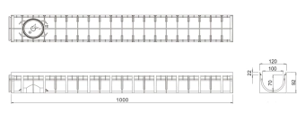 Лоток водоотводный HD PE 4ALL 100х70х1000 A15 EN1433 Muflesystem (dn110) с решеткой из оцинкованной стали