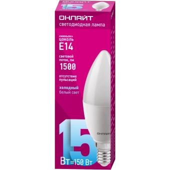 Лампа светодиодная OLL LED 15W E14 6500K C37 CANDLE ONLAIT 90454