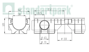 Лоток водоотводный POLYMAX BASIC DN100 H120 с решеткой стальной оцинкованной A15 (1000x160x120)
