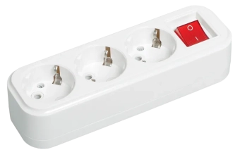 Колодка розеточная 3 гнезда 2P+E 16А 250В с выключателем белая 1000kW