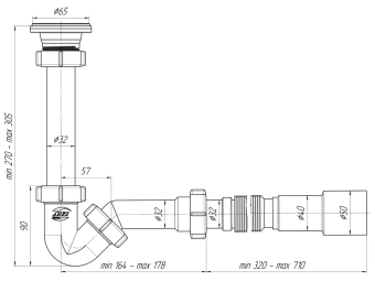 Сифон для биде 1 1/4"*32 с гибкой трубой 32*40/50, Aniplast