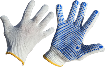 Перчатки трикотажные с анти-скользящим покрытием из ПВХ Белый/голубой