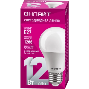 Лампа светодиодная OLL LED 12W E27 4000K A60 Onlait 71655