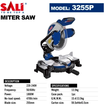 Высококачественная торцовочная пила 1800W, 4700rpm, Ø255mm, Sali 3255P