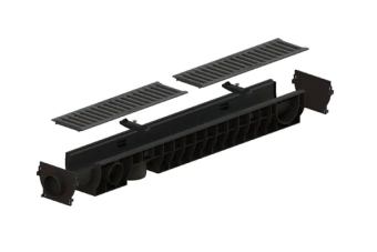 Лоток водоотводный POLYMAX BASIC DN100 H120 с решеткой чугунной С250 (1000x160x120)
