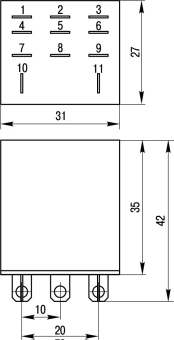 Реле промежуточное  с Led индикацией 10А, 3 группы контактов, катушка 230В АC