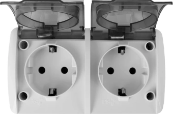 Розетка двойная с заземлением для внешнего монтажа, IP54, крышка прозрачная