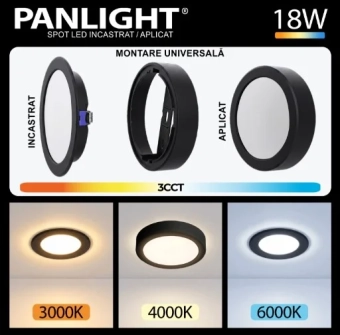 Спот LED накладной/встраиваемый 18W 3CCT круглый черный IP20 145*180*26.5 PL-UL18UPB3CCT PANLIGHT