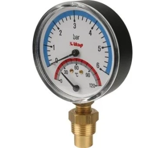 Термоманометр радиальный D. 1/2" 6 атм., 0-120º C, D. 80 ITAP