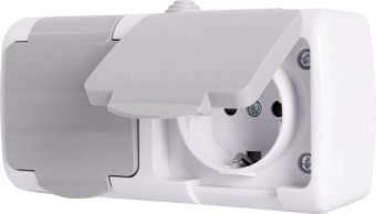 Розетка двойная с крышкой, заземлением 2P+ E 1232 IP54 серая