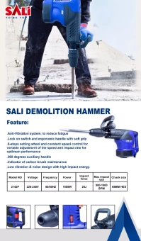 Перфоратор 1500Вт, 900-1900rpm, SDS Max 65mm Hex, 25J, SALI 2142P