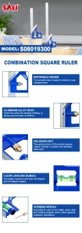 Стальная линейка с угольником из алюминия и пузырьковым уровнем FL-198DL, SALI