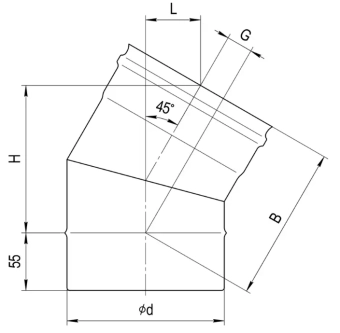 Колено угол на 135° для дымохода (2 секции) Ferrum D130 (0,5мм)