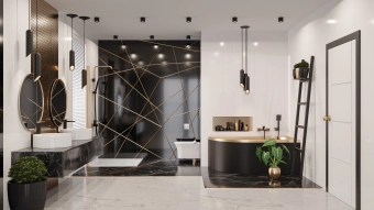 Смеситель для ванны, душа MIDNIGHT BLACK/GOLD ROSE, Invena, Польша