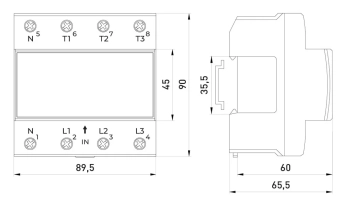 Реле контроля напряжения и силы тока трехфазное 63А с индикацией