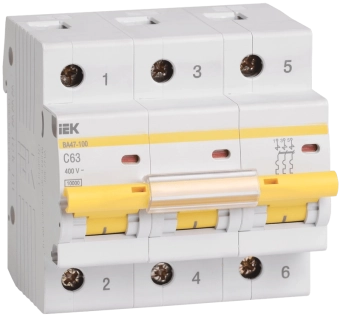 Выключатель автоматический ВА47-100 3Р 63А 10кА С IEK
