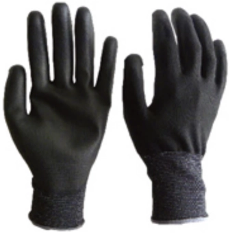 Полиэстеровые перчатки с черным полиуретановым покрытием ладони