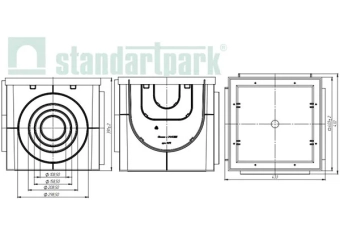 Дождеприемник квадратный ливневой PolyMax Basic (400x400x391), с подключением к лоткам