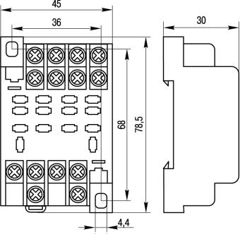 Разъем модульный для промежуточного реле 10А на 4 группы контактов