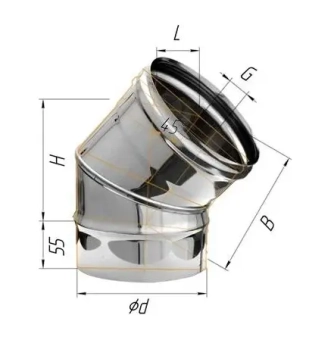 Колено угол на 135° для дымохода (2 секции) Ferrum D130 (0,5мм)