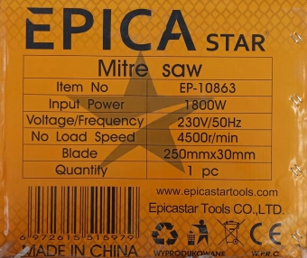 Торцовочная пила 1800W, 4500rpm, режущее полотно Ø250*30мм, EP-10863, Epica Star