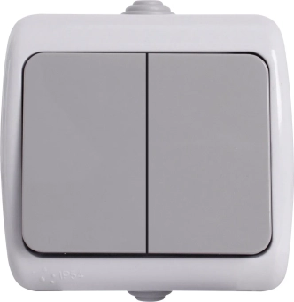 Выключатель двухклавишный  IP44, серый