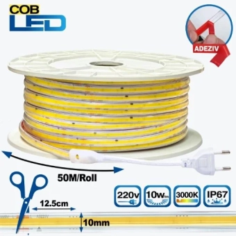 Светодиодная лента COB 220V 10W/m 3000K IP67 50m PL-COB296-WW-220