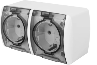 Розетка двойная с заземлением для внешнего монтажа, IP54, крышка прозрачная