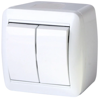 Выключатель двухклавишный  для внешнего монтажа, IP44 белый