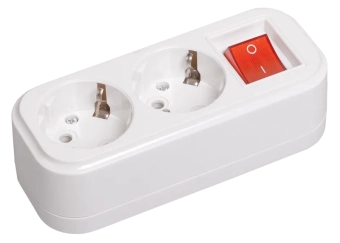 Колодка розеточная 2 гнезда 2P+E 16А 250В с выключателем белая 1000kW