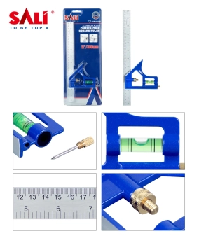 Стальная линейка с угольником из алюминия и пузырьковым уровнем FL-198DL, SALI
