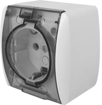 Розетка одинарная e.aqua.1231.grt с з/к, для внешнего монтажа, IP54, крышка прозрачная