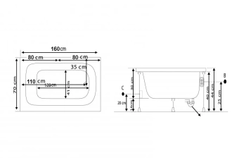 Прямоугольная ванна Tolenta 70*160см SG Stelle Banyo Турция