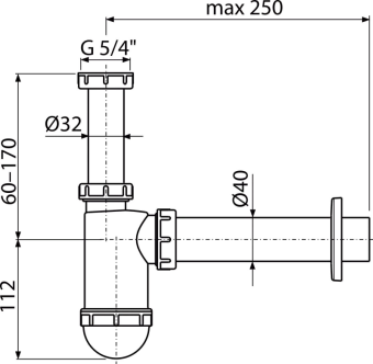 Сифон для умывальника DN40 c накидной гайкой 5/4", A43, Alcaplast