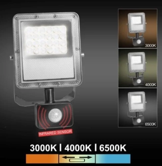 Прожектор LED с датчиком движения PL-FLS20W-3CCT 20W 3000K/4000K/6500K