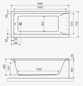 Прямоугольная ванна Nexo 170x70x50cm Quantra Польша