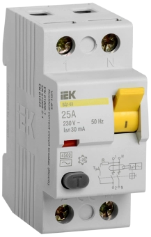 Выключатель дифференциальный (УЗО) ВД1-63 2Р 25А 30мА IEK