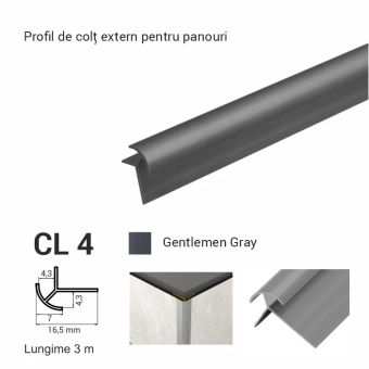 CL 4, Внешний угловой профиль для панелей, 4 мм*3 м Gentleman Gray